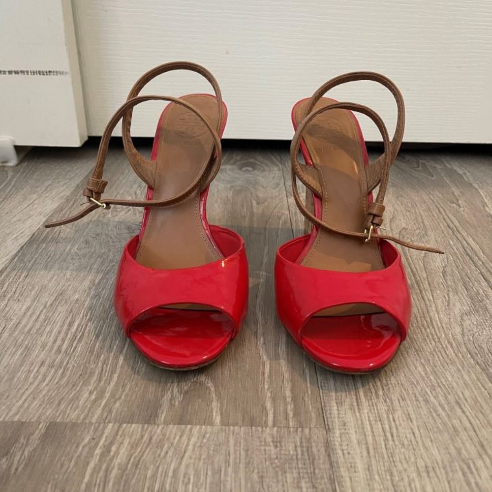 Tory Burch Red Patent Wedge Sandals size 8M